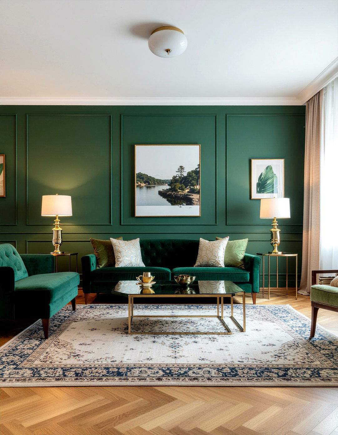 Dark green and gold living room - 30 gold accent living room ideas