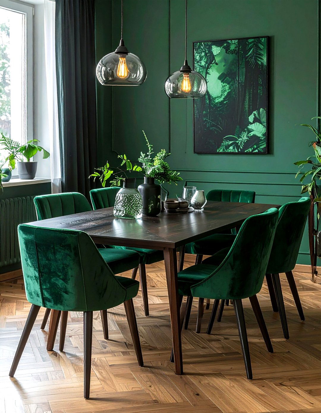 Dark green dining room - 30 monochromatic dining room ideas