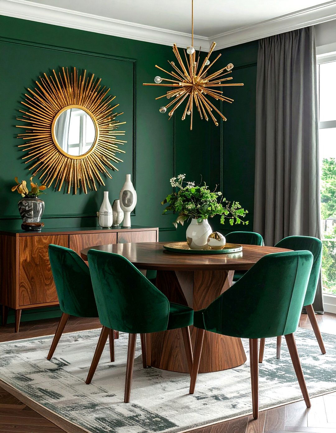 Dark green dining room mirror - 30 sunburst mirror dining room ideas
