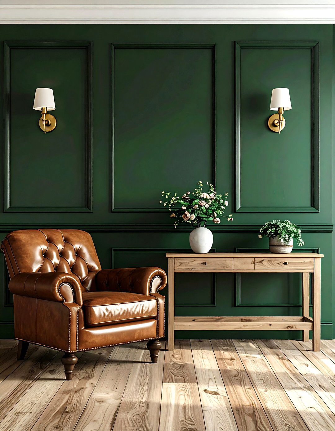 Dark green farmhouse accent wall - 30 farmhouse green living room ideas