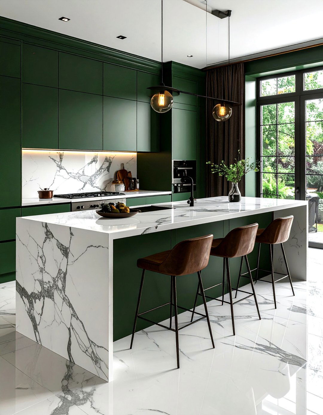 Dark green kitchen island white marble - 30 green and white kitchen ideas