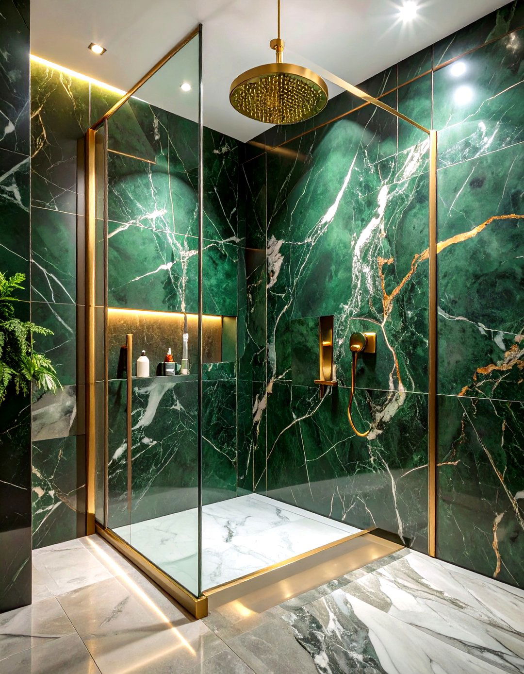 Dark green marble shower - 30 green marble bathroom ideas