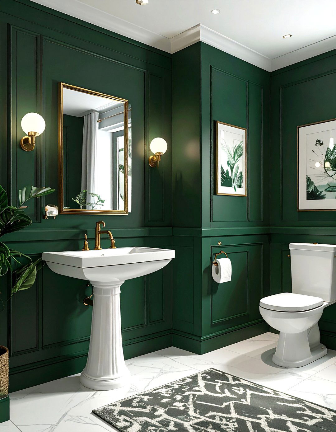 Dark green paint color - 30 water closet ideas