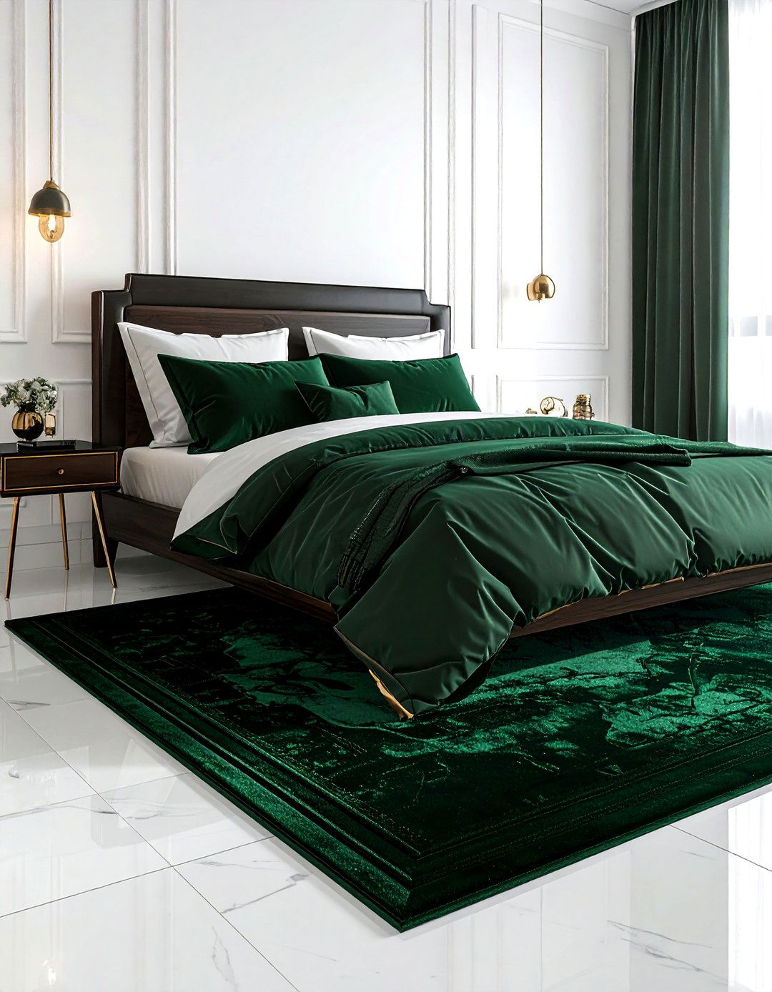 Dark green rug - 30 bedroom rug ideas