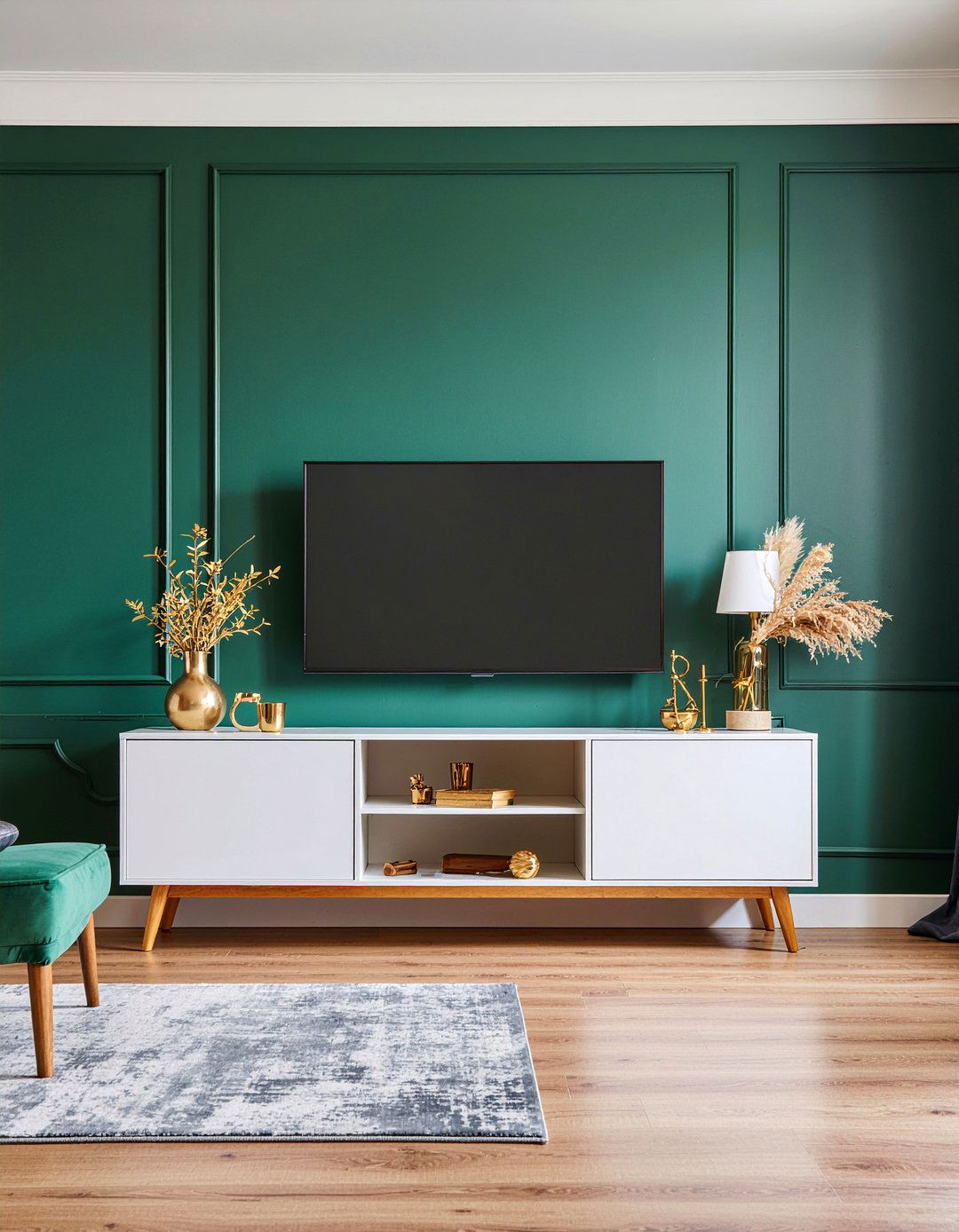 Dark green tv wall - 30 living room wall mounted tv ideas