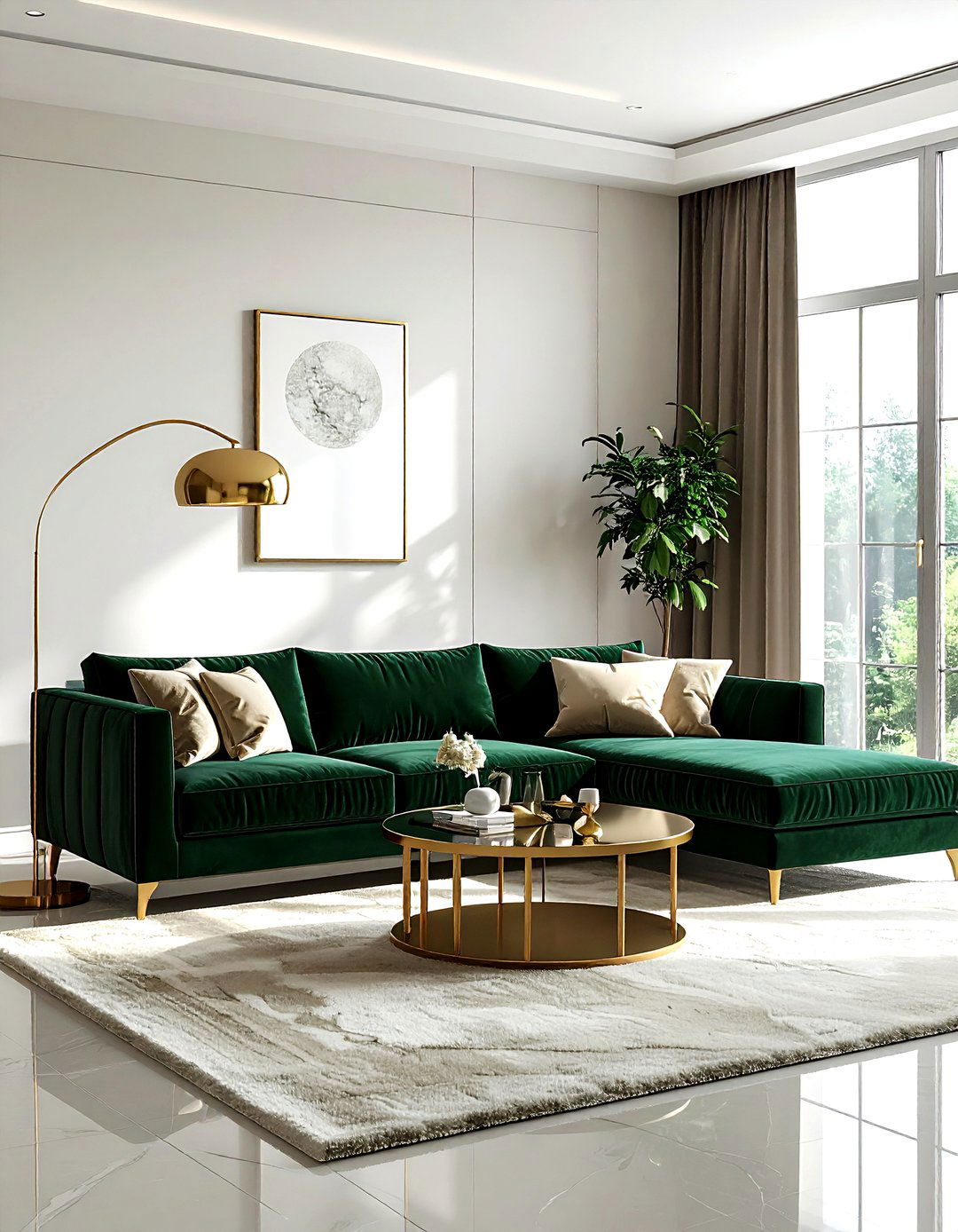 Dark green velvet sofa - 30 forest decor ideas