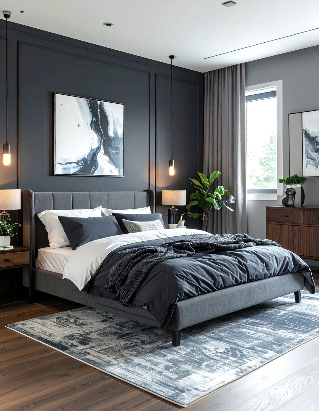 Dark grey accent wall bedroom - 30 modern grey bedroom ideas