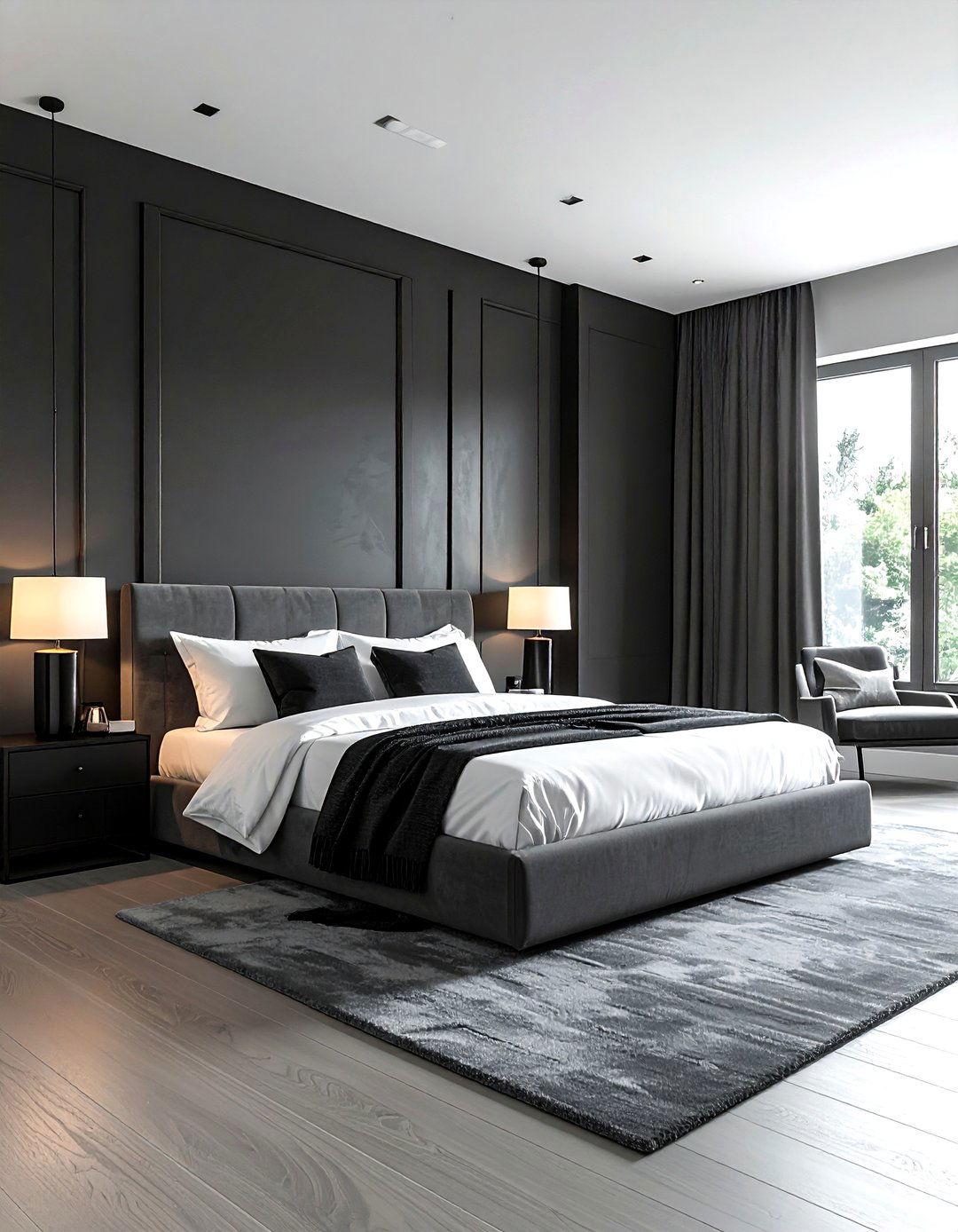 Dark grey accent wall - 30 contemporary grey bedroom ideas