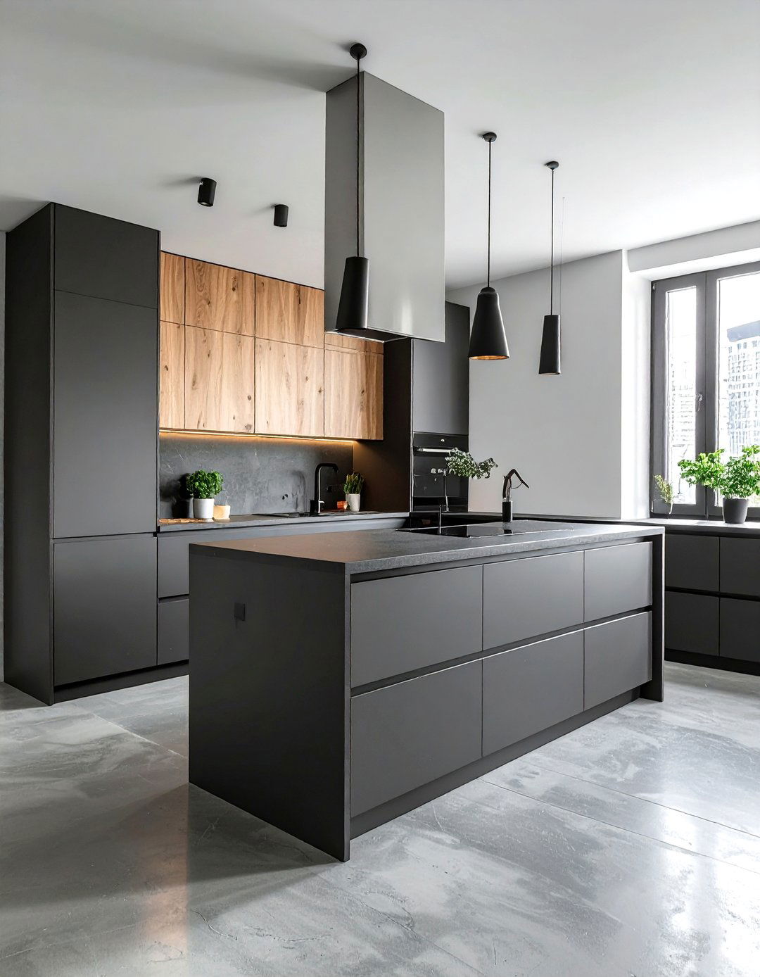 Dark grey and light wood kitchen cabinets - 30 two-tone kitchen cabinet ideas