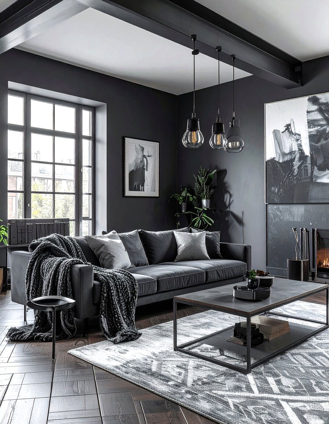 Dark grey industrial living room - 30 industrial grey living room ideas