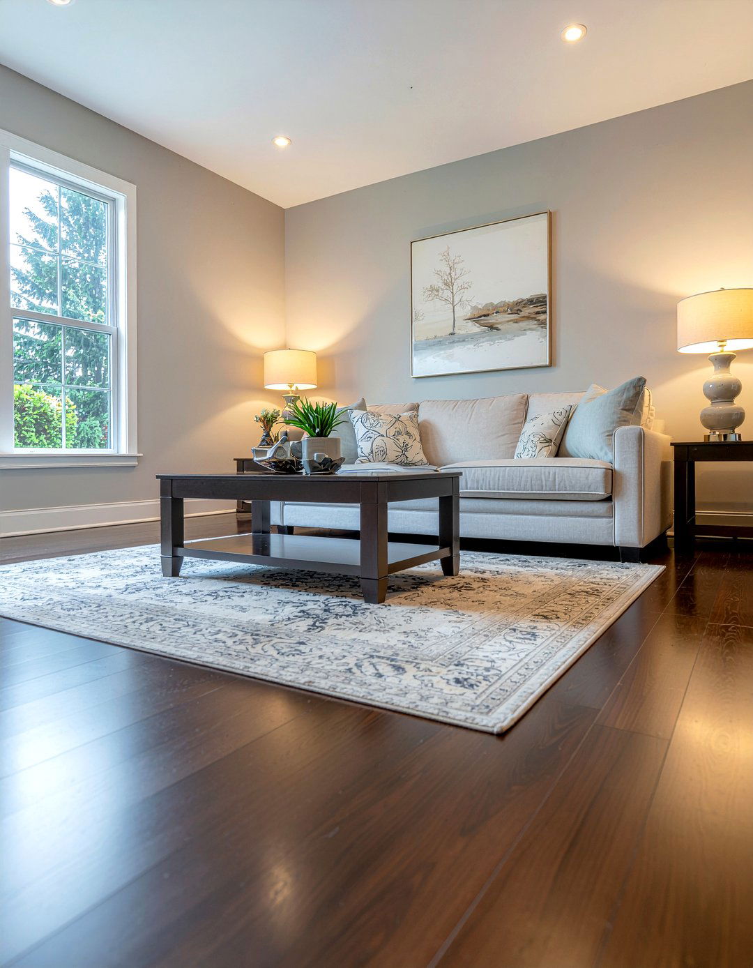 Dark hardwood floors - 30 warm gray living room ideas