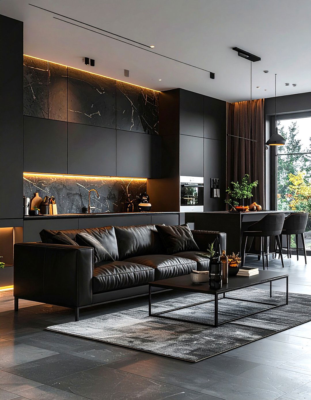 Dark kitchen living room aesthetic - 30 kitchen living room combo ideas