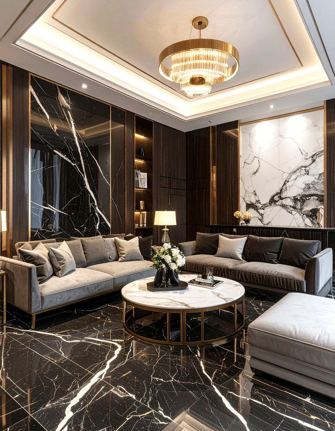 Dark marble tile - 30 living room tile designs