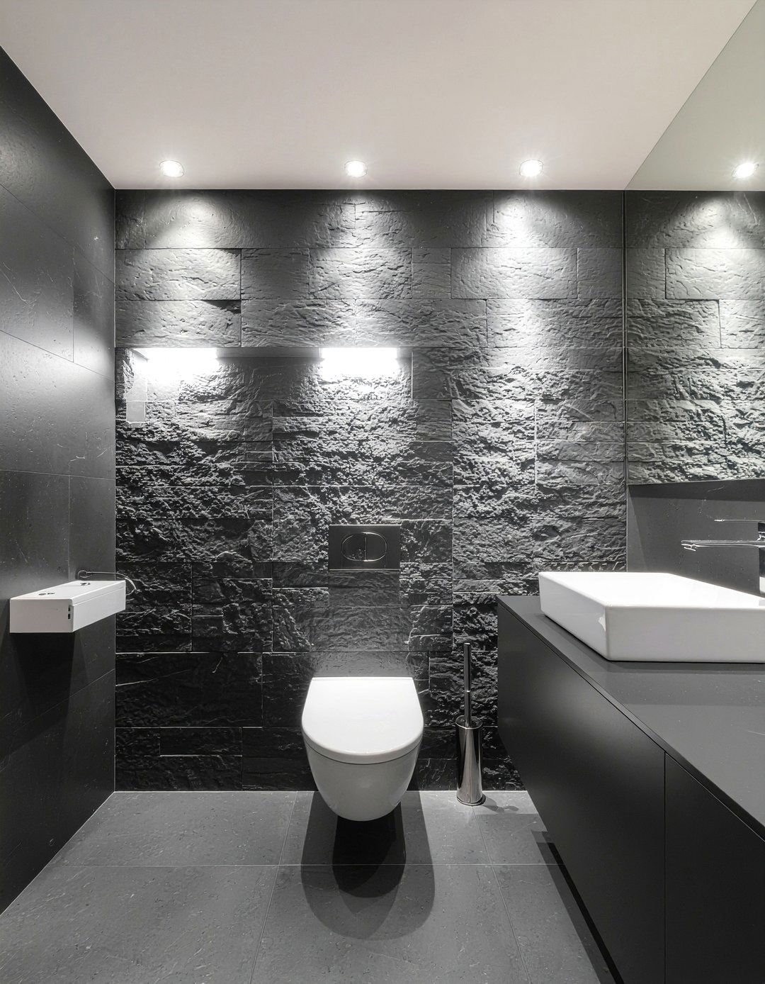 Dark moody bathroom lighting - 30 all black bathroom ideas