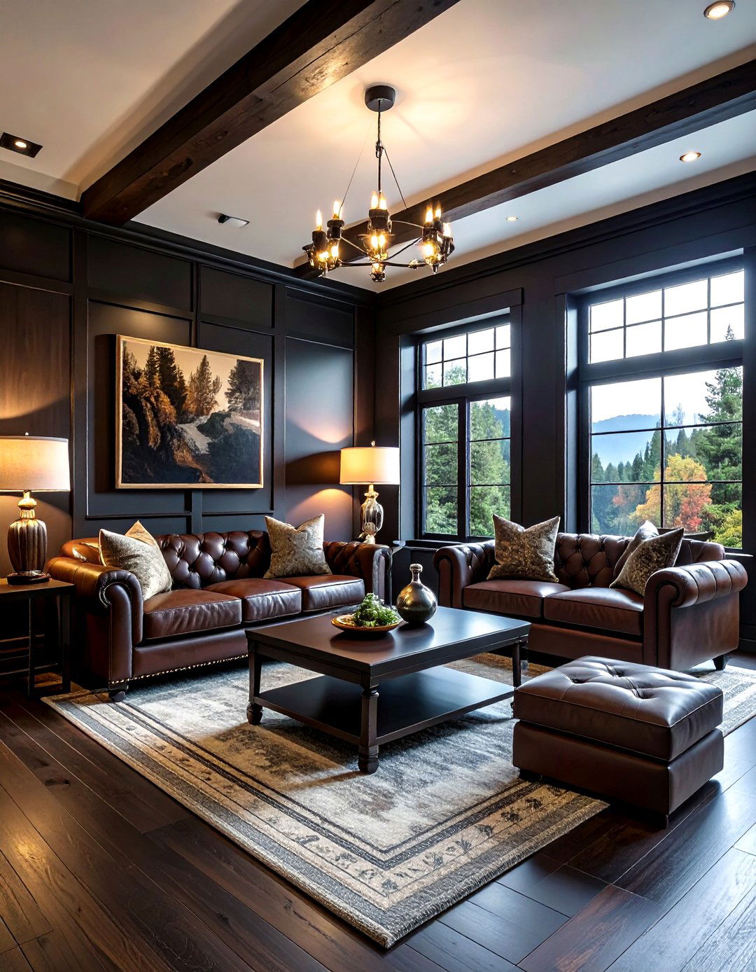 Dark moody cabin - 30 living room cabin furniture ideas