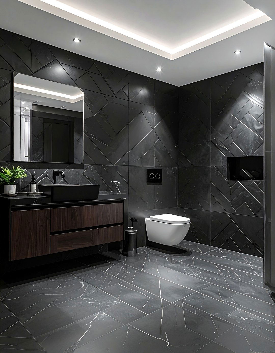 Dark moody patterned bathroom tile - 30 patterned tile bathroom ideas