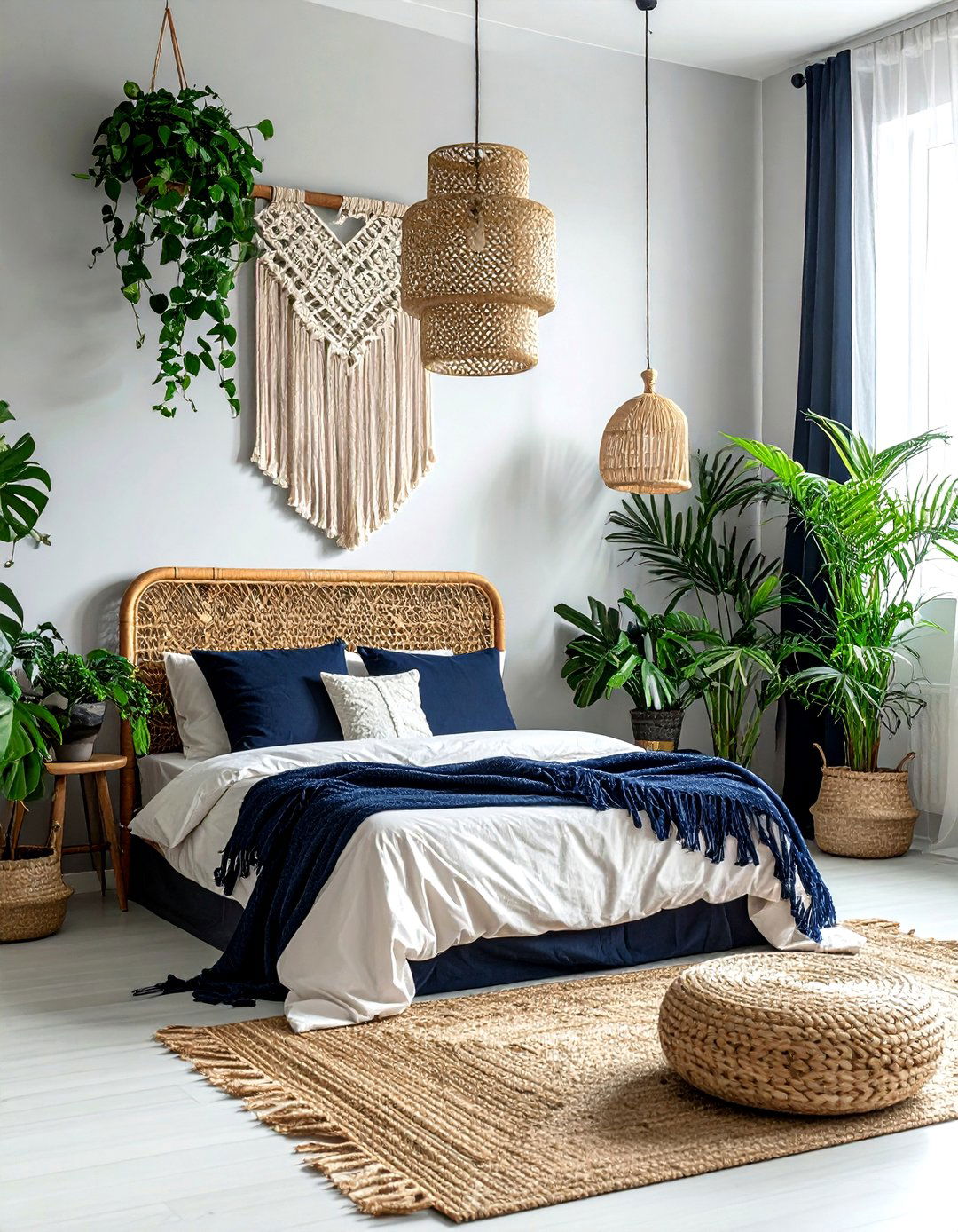 Dark navy boho bedroom - 30 dark navy bedroom ideas