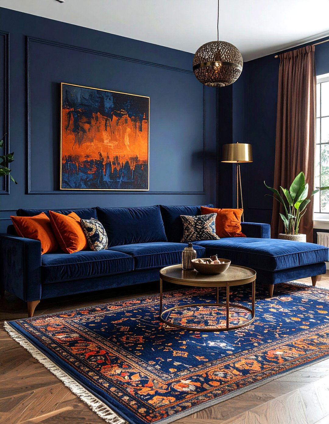Dark navy boho living room - 30 bohemian navy living room ideas
