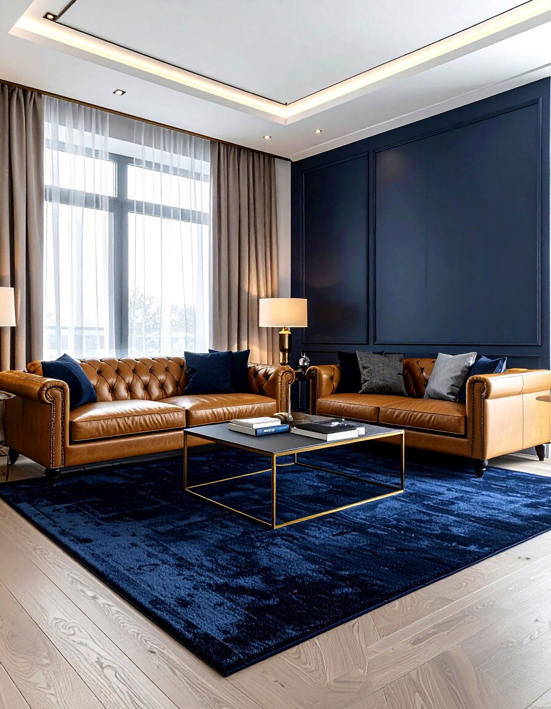 Dark navy carpet - 30 living room carpet ideas