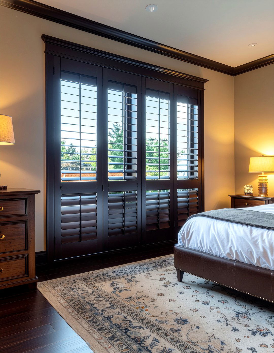 Dark oak shutters - 30 bedroom plantation shutters