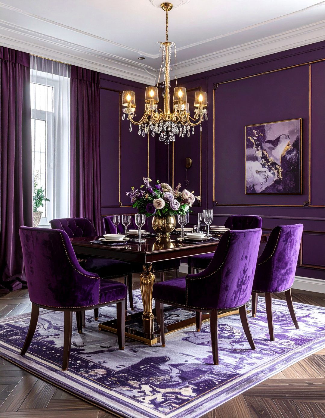 Dark purple and gold dining room - 30 purple dining room color schemes