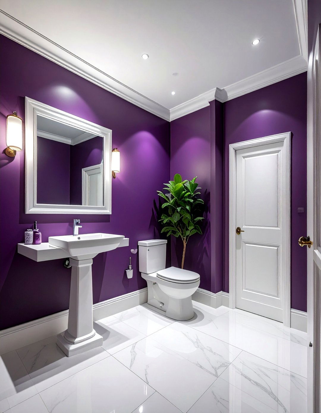 Dark purple bathroom walls - 30 purple and white bathroom ideas
