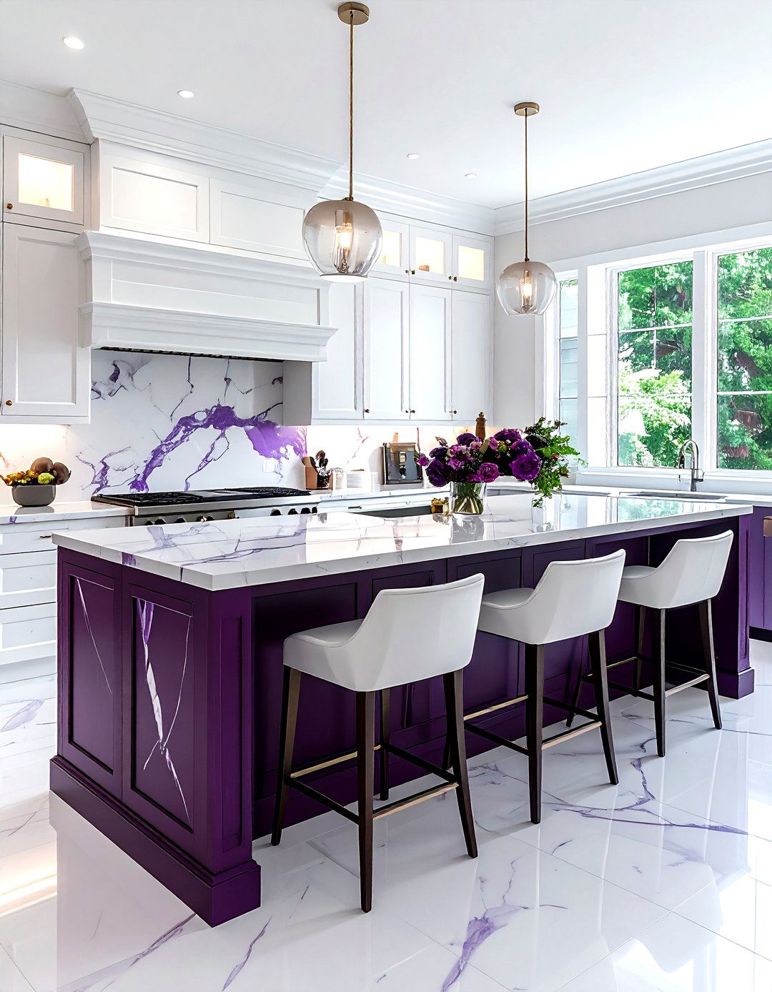 Dark purple kitchen island - 30 purple and white kitchen ideas