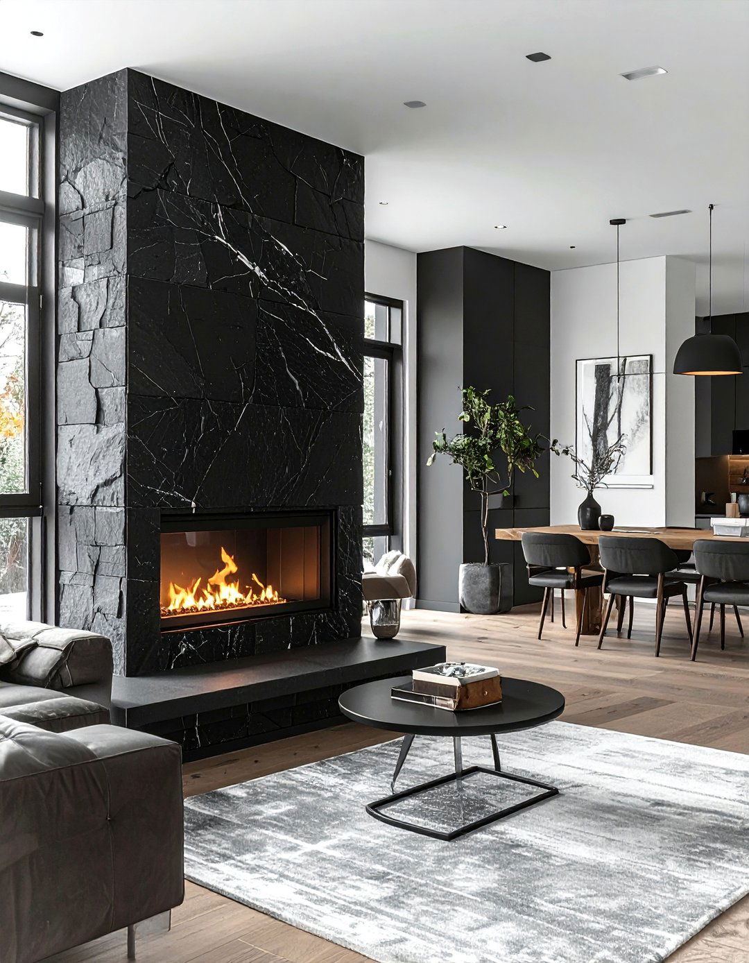 Dark stone fireplace - 30 moody decor ideas
