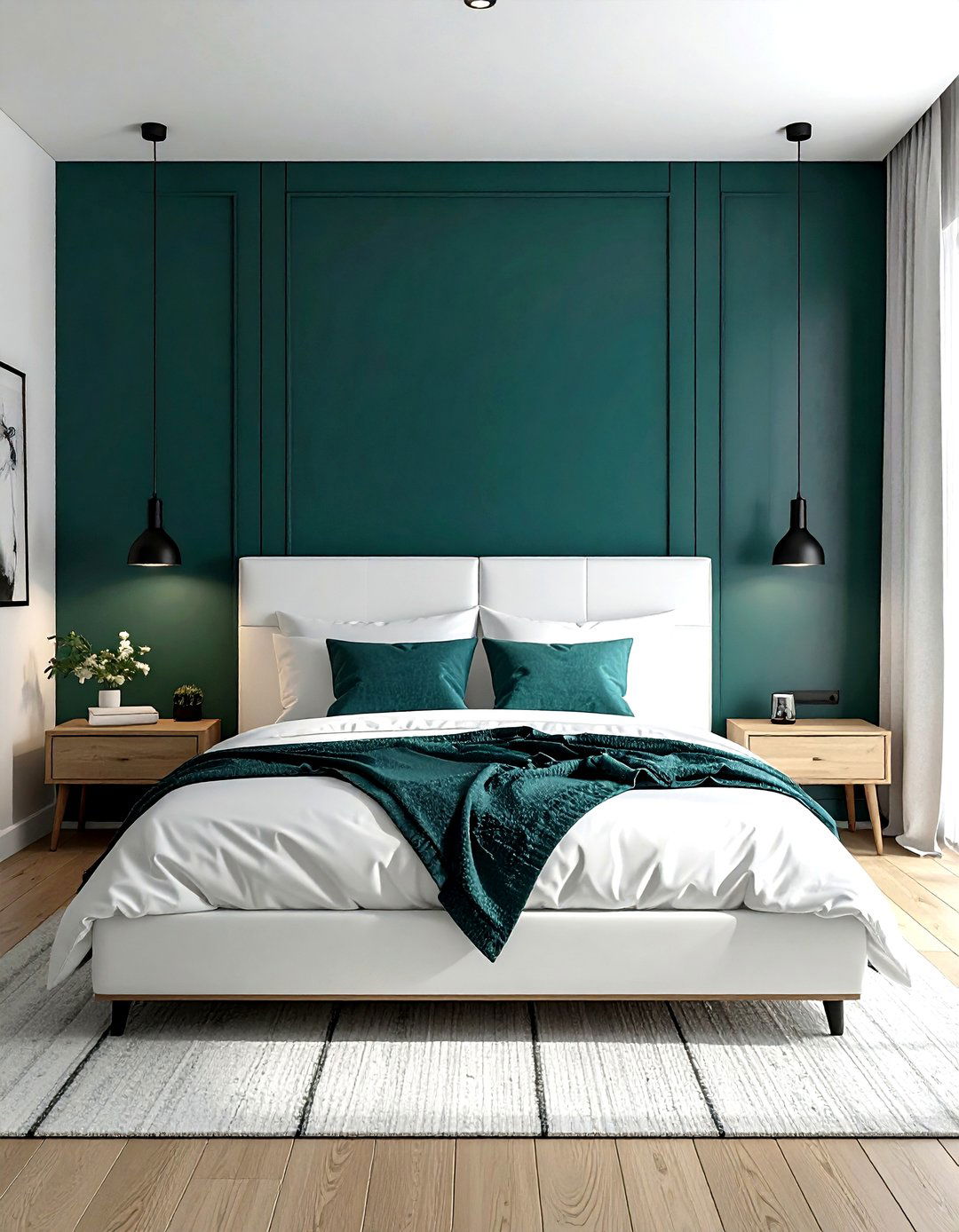 Dark teal accent wall - 30 minimalist teal bedroom ideas