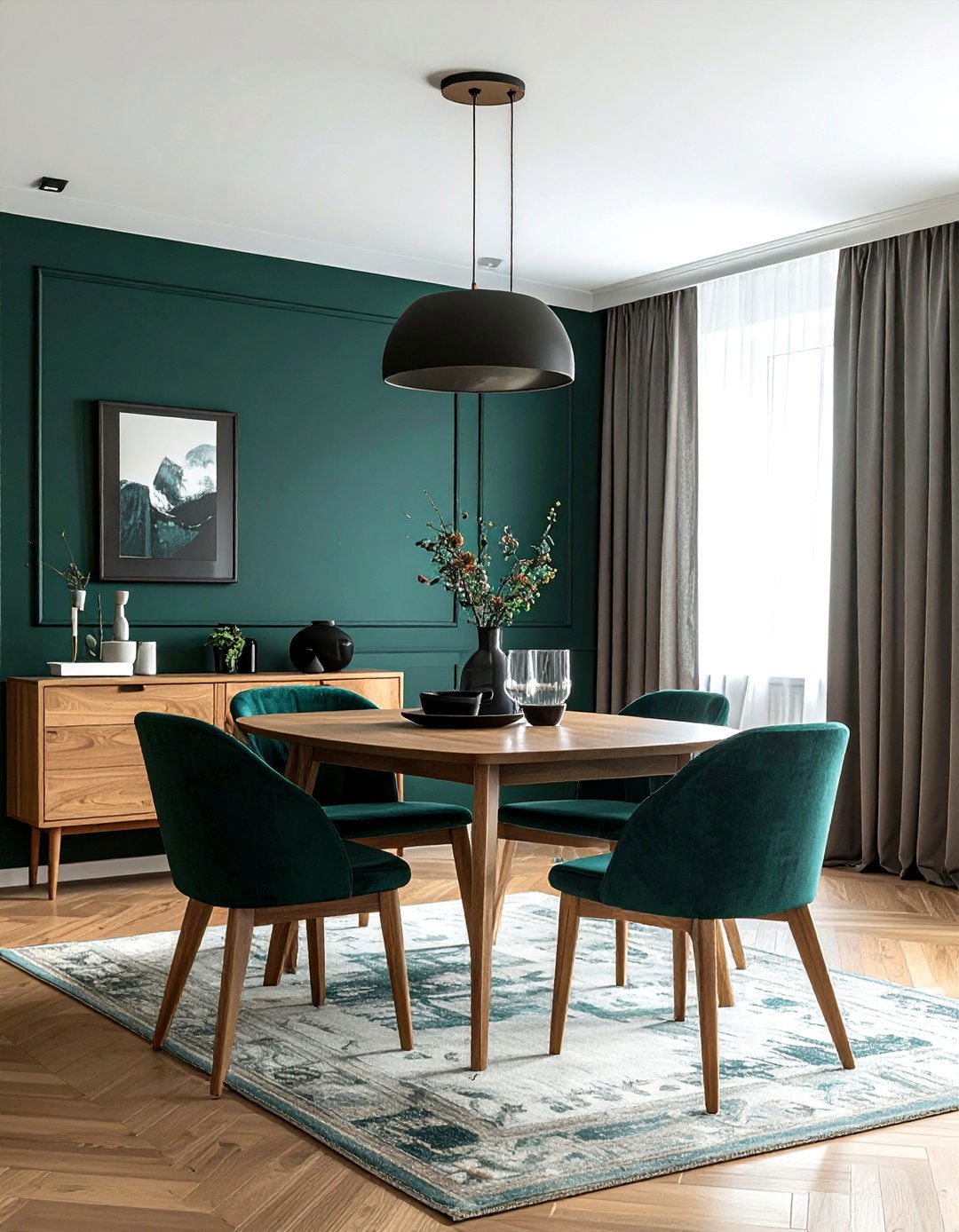 Dark teal and light oak dining room - 30 two-tone dining room ideas