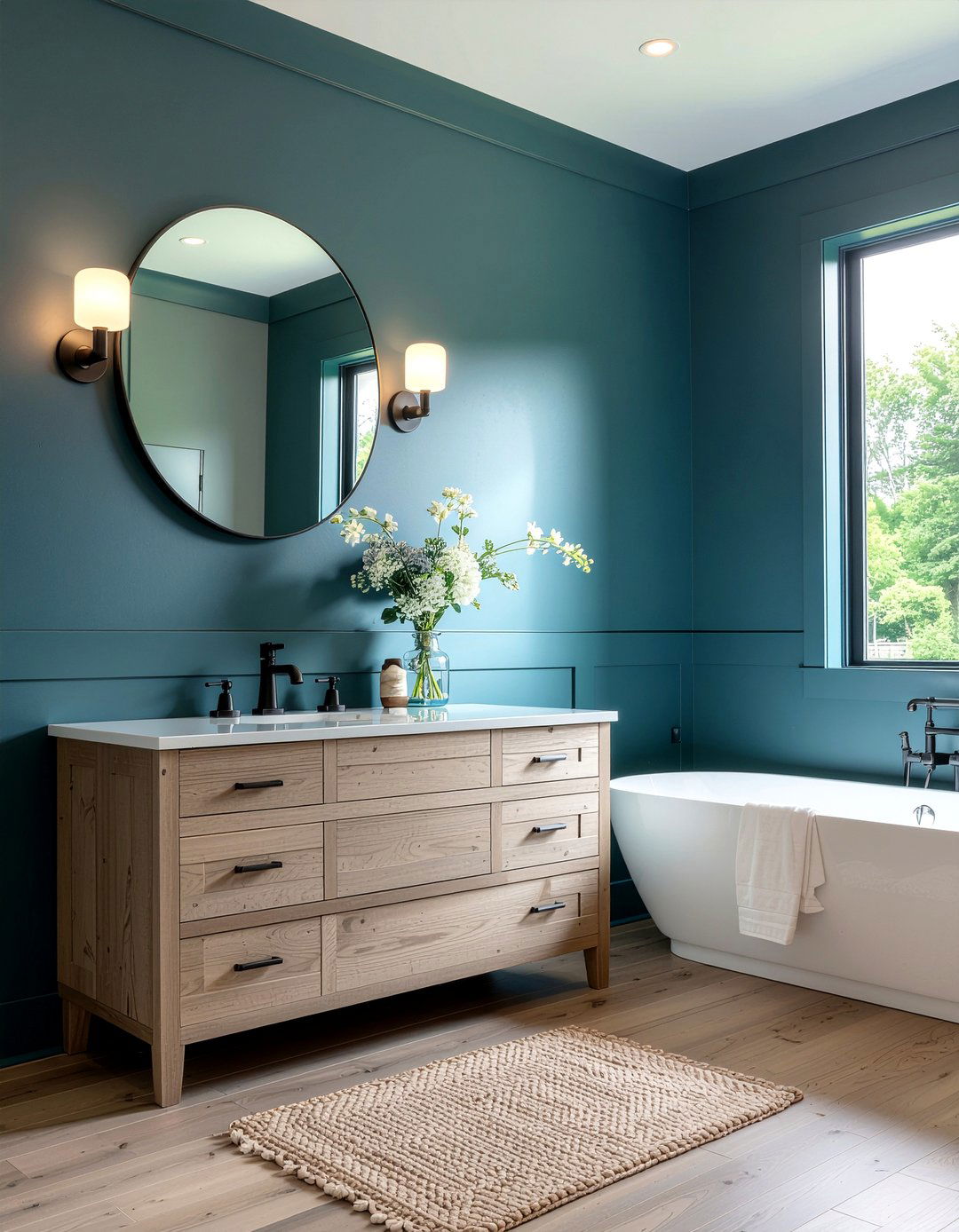 Dark teal bathroom wall - 30 bathroom feature wall ideas