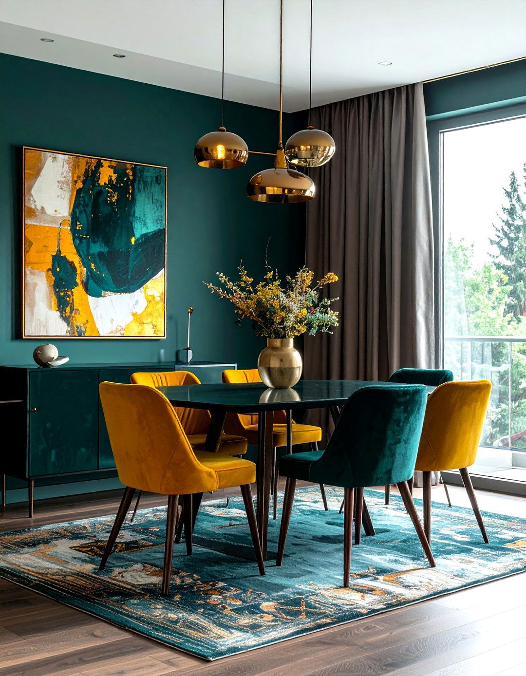 Dark teal dining room - 30 dining room paint ideas
