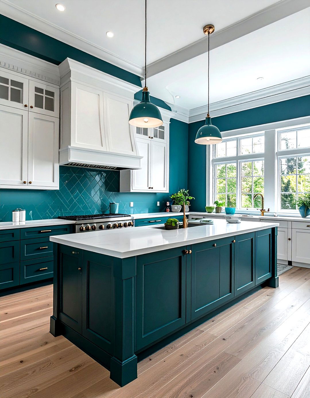 Dark teal kitchen walls white trim - 30 teal and white kitchen ideas