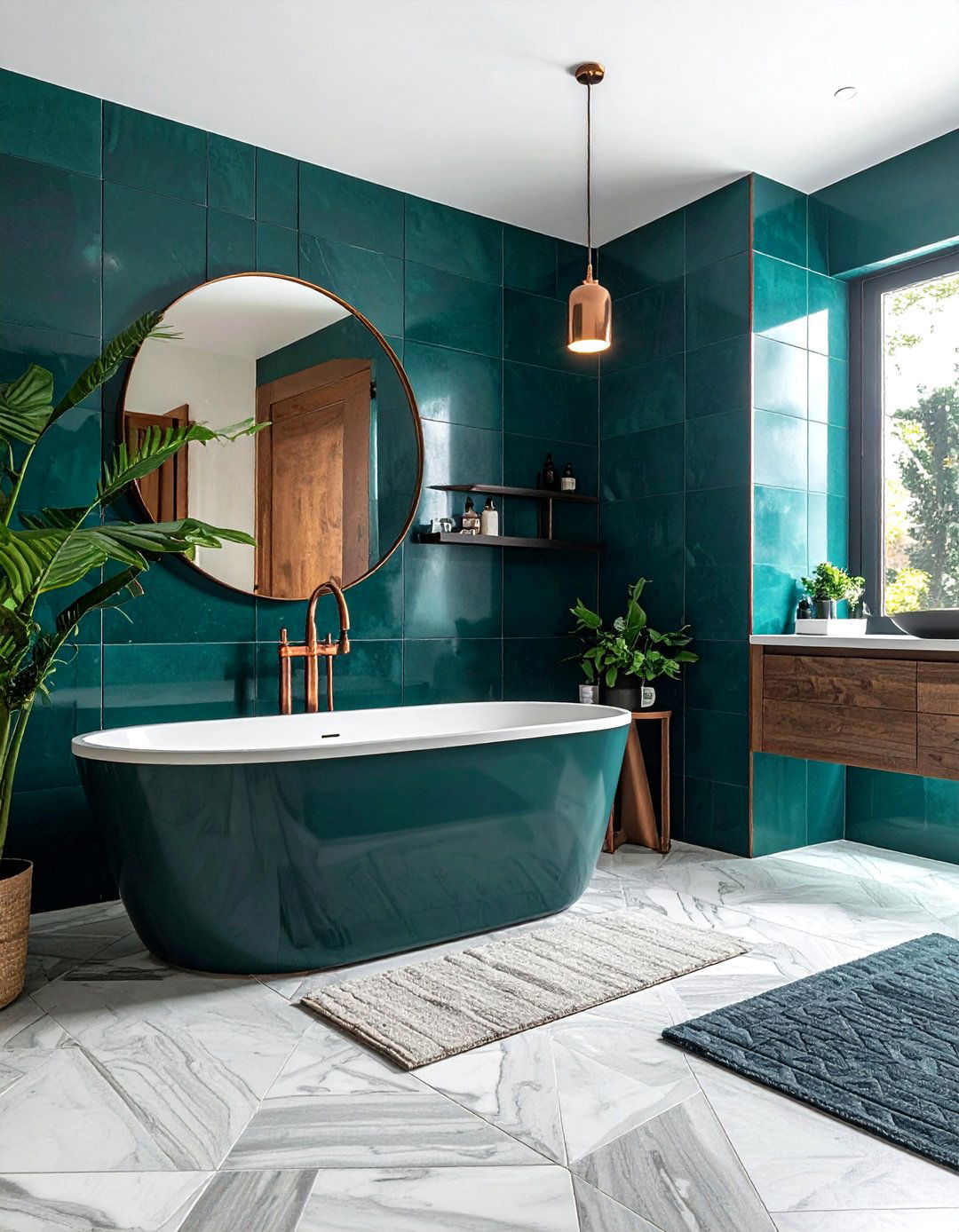 Dark teal tile - 30 bathroom wall tile ideas
