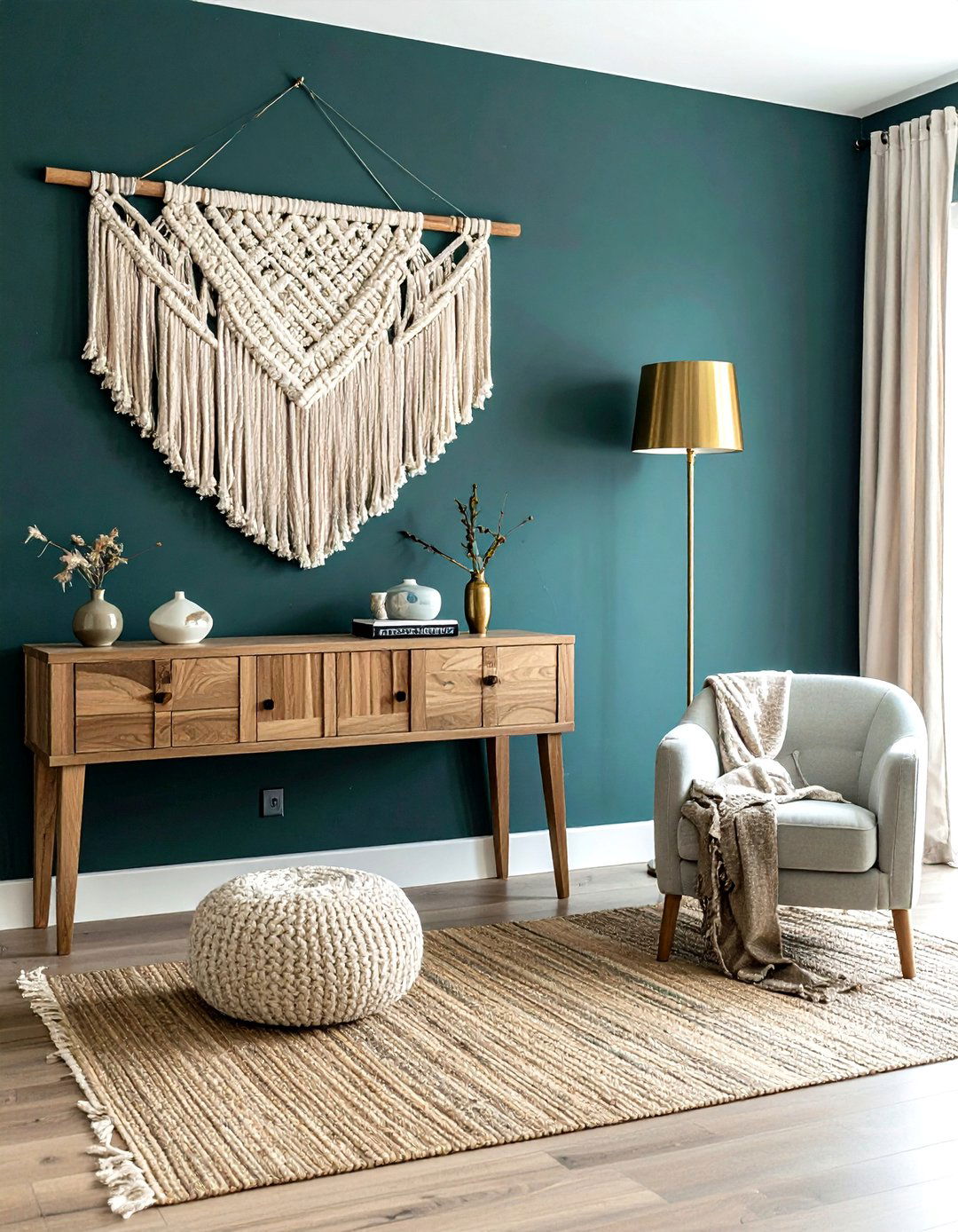 Dark teal wall boho living room - 30 bohemian teal living room ideas