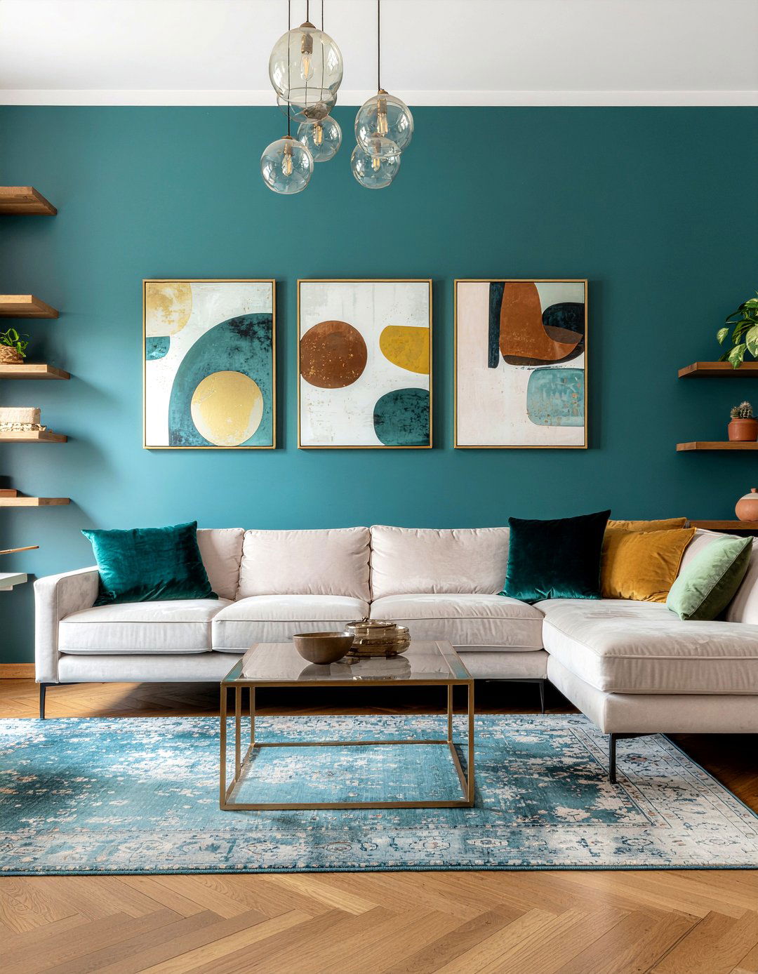 Dark turquoise accent wall - 30 turquoise living room ideas