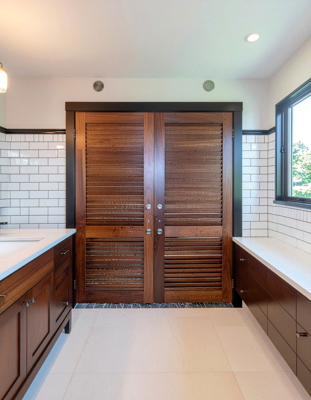 Dark walnut bathroom french doors - 30 bathroom French door ideas