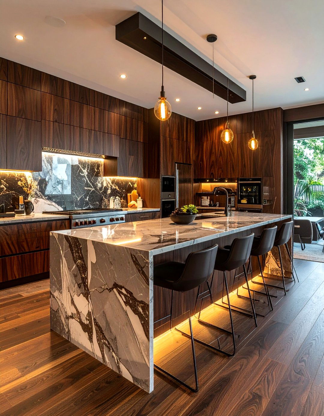 Dark walnut kitchen - 30 natural wood kitchen ideas