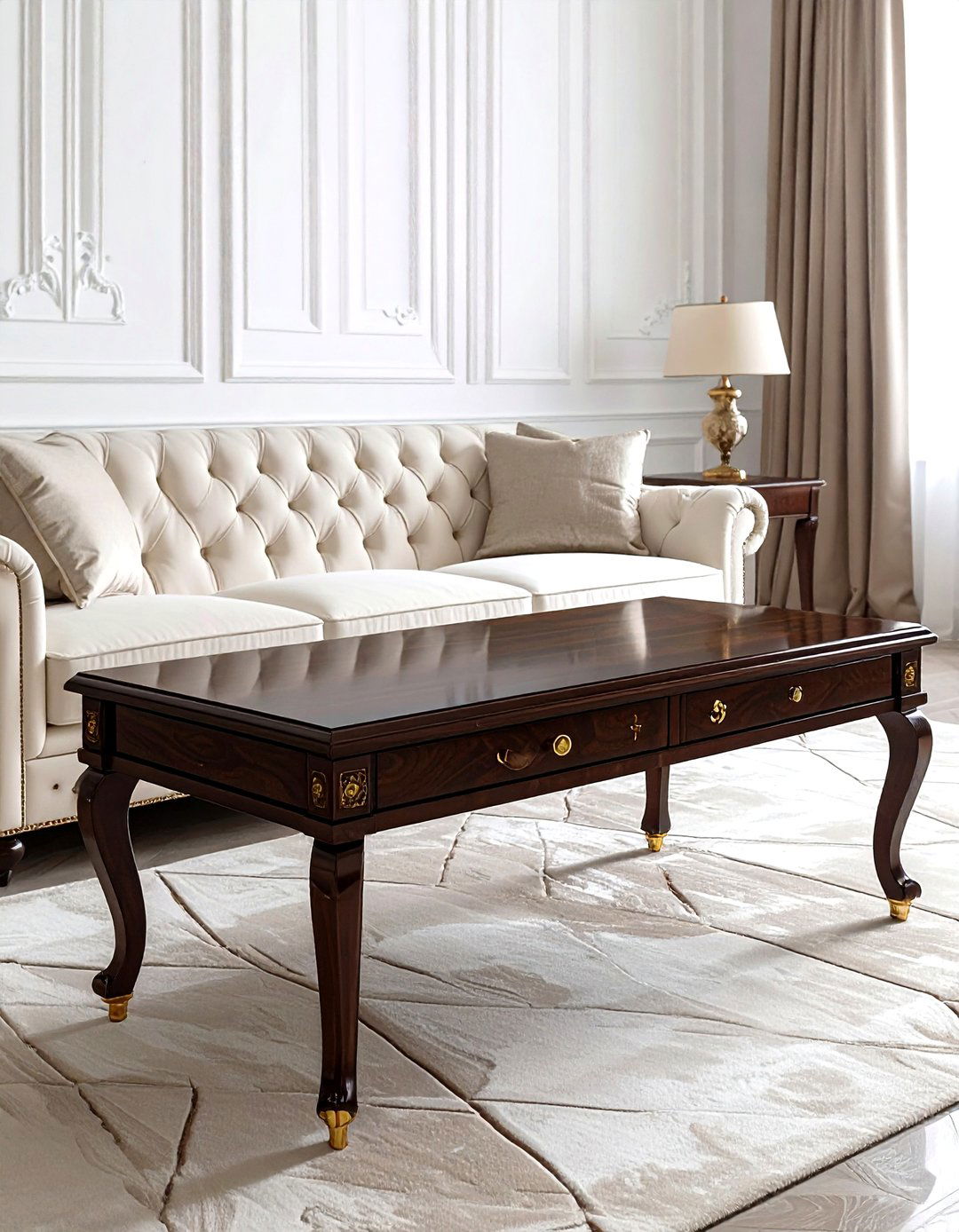 Dark walnut sofa table - 30 living room sofa table ideas