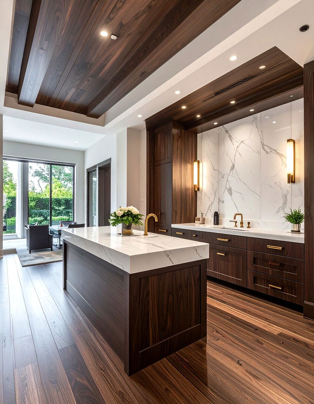 Dark walnut wood ceiling - 30 wood ceiling bathroom ideas