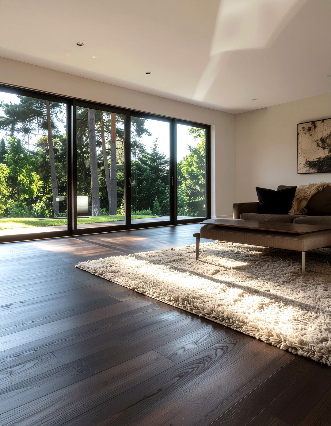 Dark walnut wood flooring - 30 woodland living room ideas