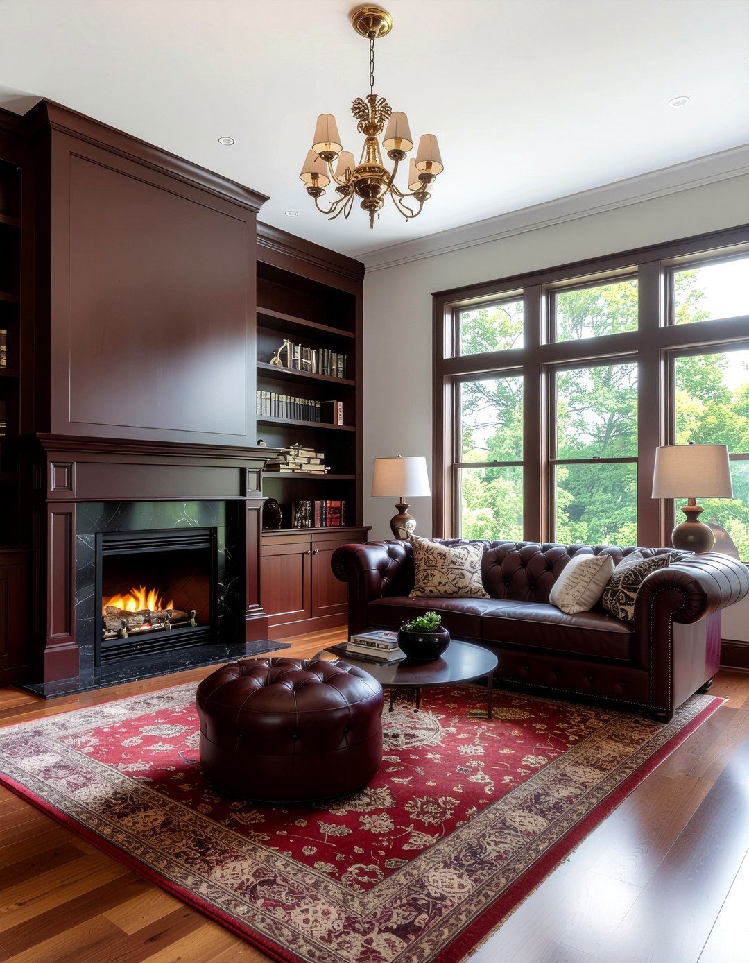 Dark wood and maroon living room - 30 maroon living room ideas