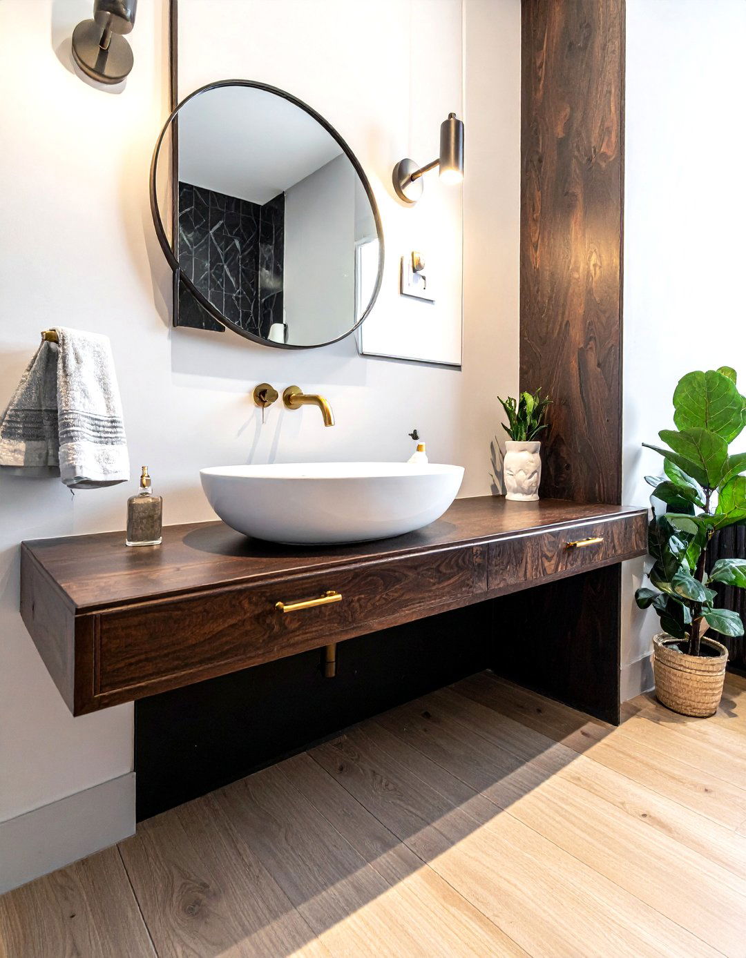 Dark wood bathroom counter - 30 butcher block bathroom countertop ideas