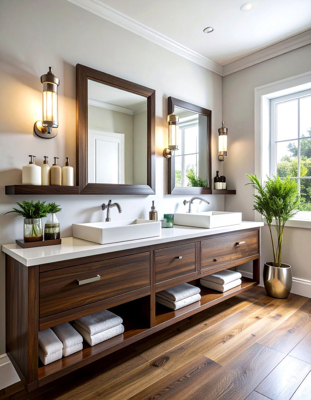 Dark wood bathroom shelves - 30 bathroom wall shelving ideas