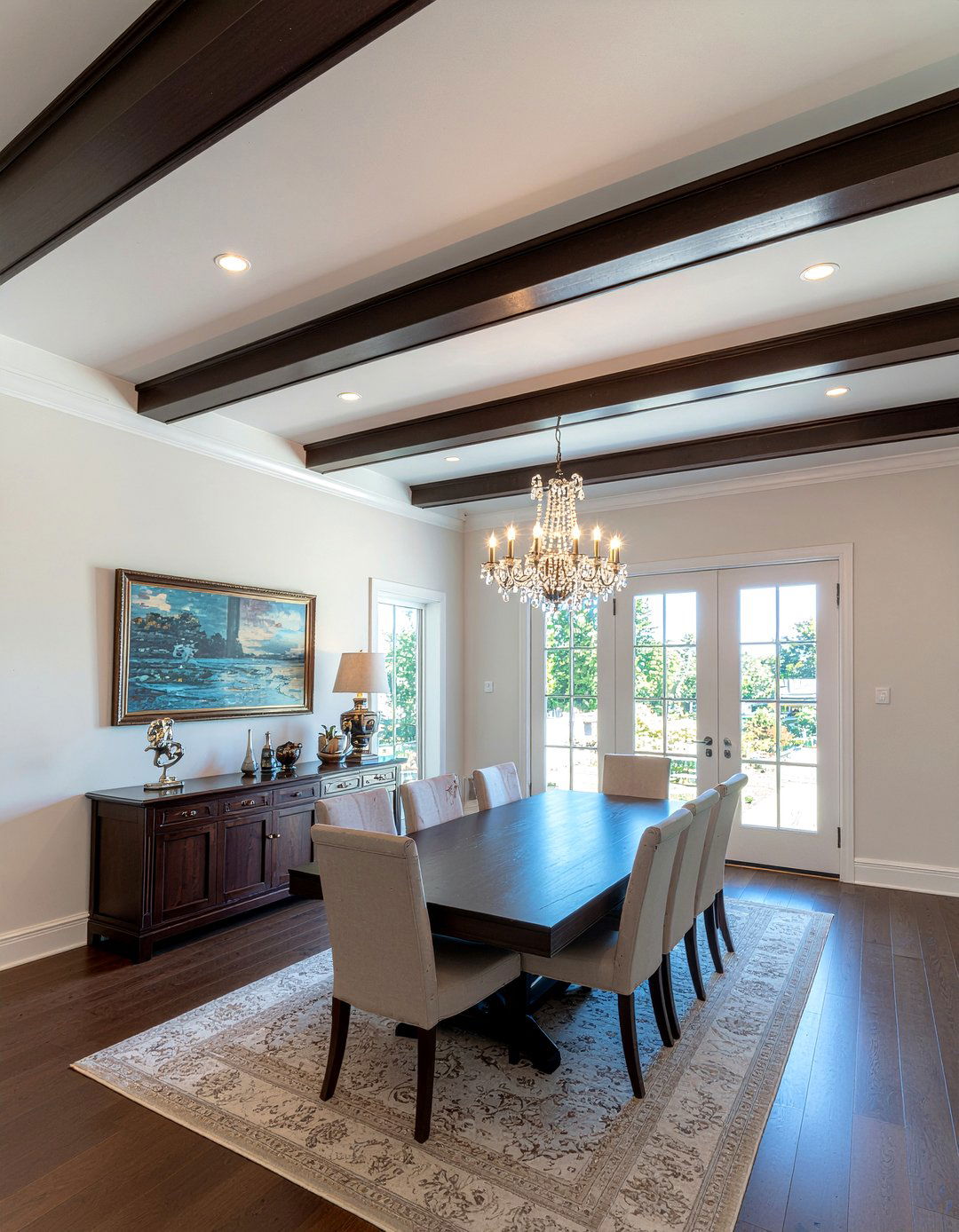 Dark wood ceiling beams - 30 dining room beamed ceiling ideas