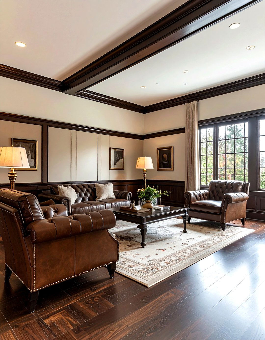 Dark wood chair rail molding - 30 living room chair rail ideas