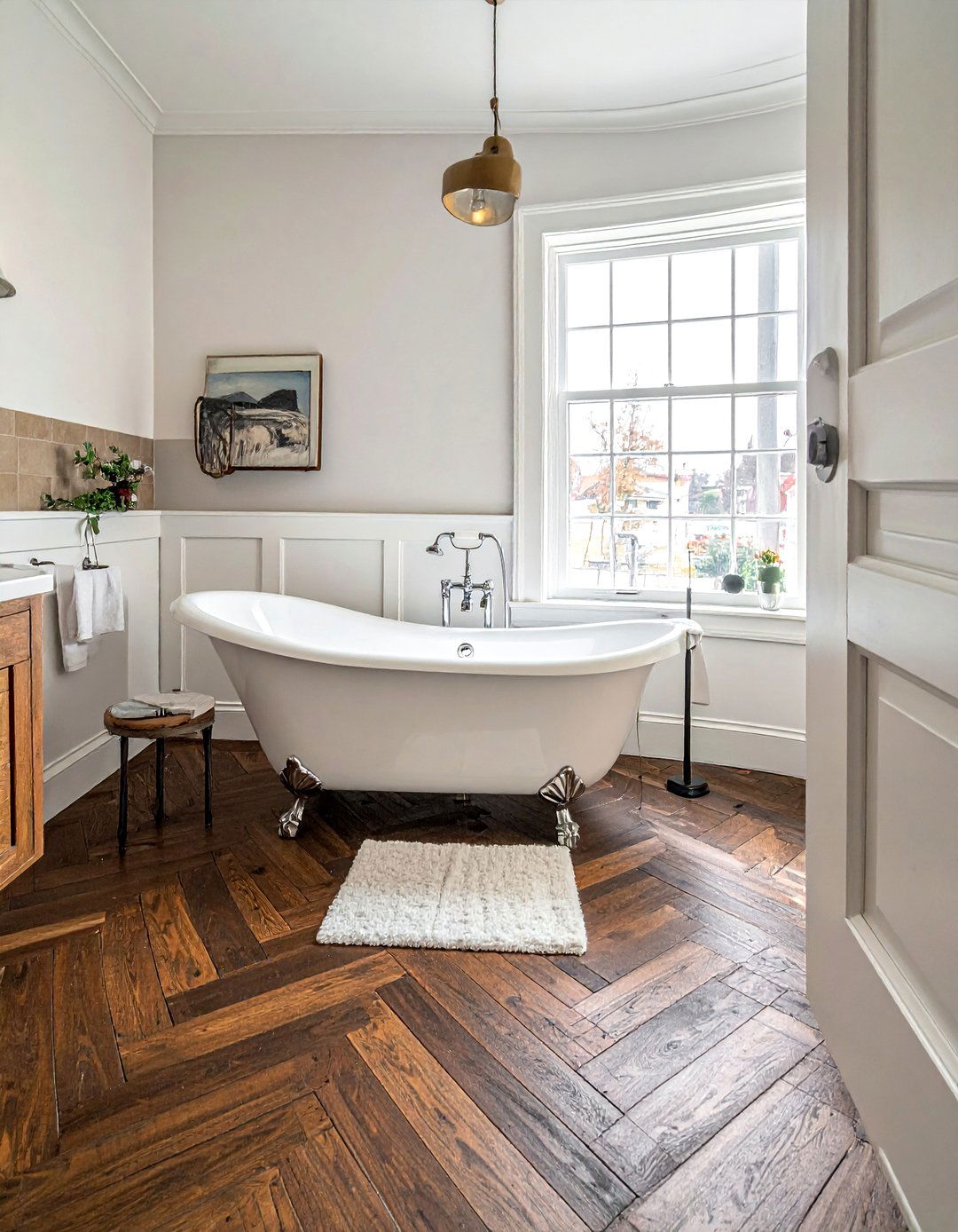 Dark wood chevron flooring bathroom - 30 chevron pattern bathroom ideas