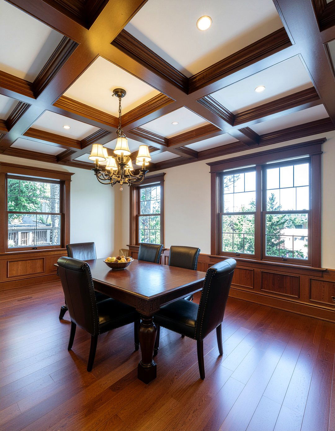 Dark wood coffered ceiling - 30 dining room coffered ceiling ideas