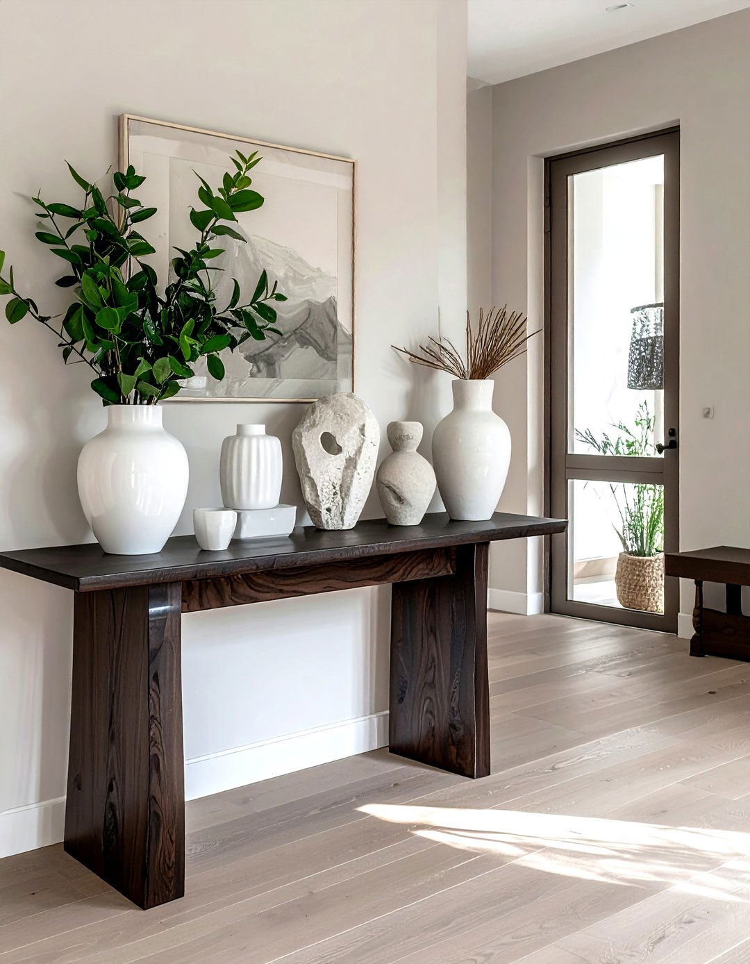 Dark wood console table - 30 console table decor ideas