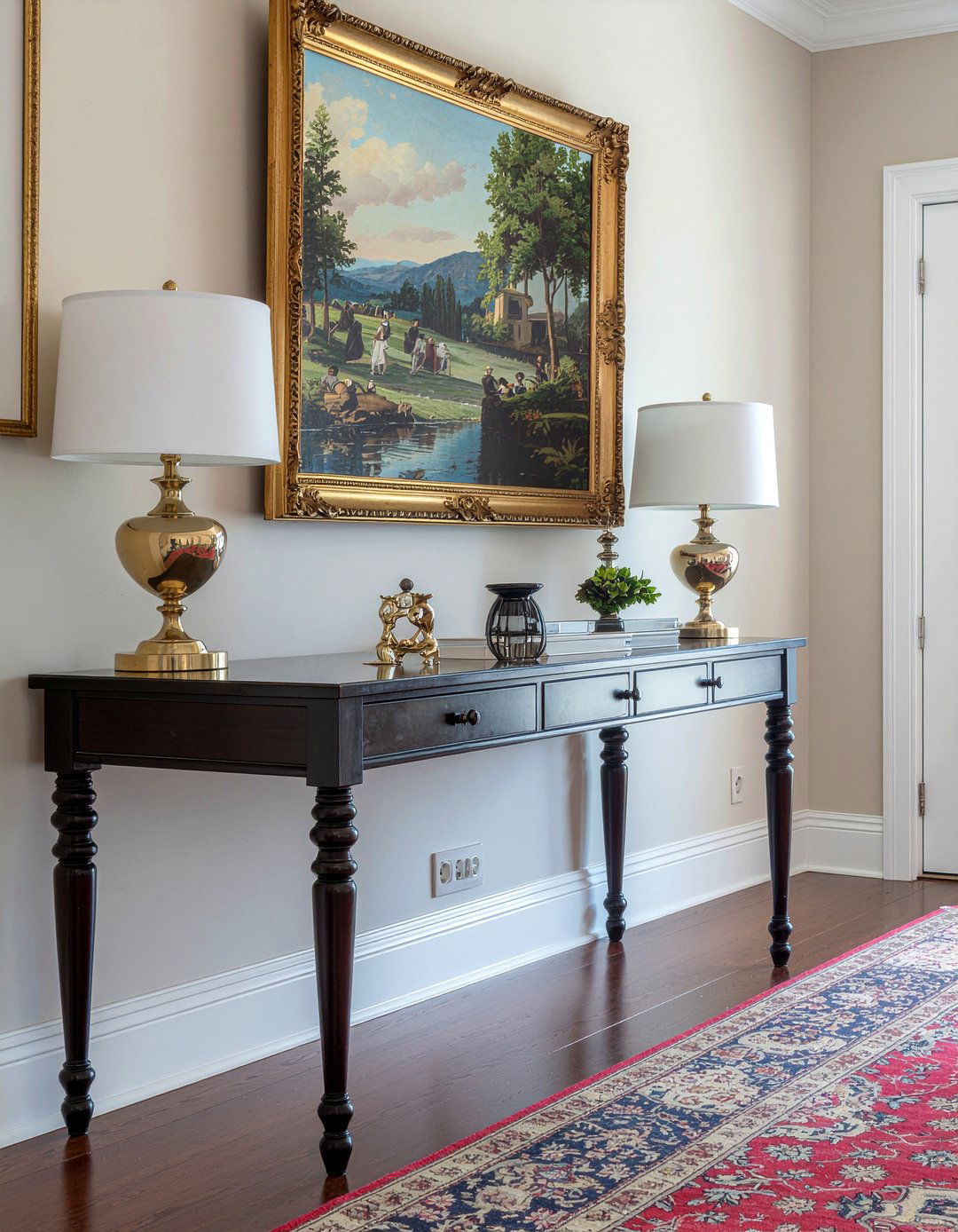 Dark wood console - 30 living room entry table ideas